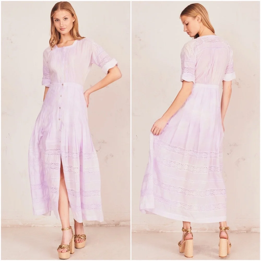 LOVESHACKFANCY Edie Lace Trim Midi Dress - Violet Splash